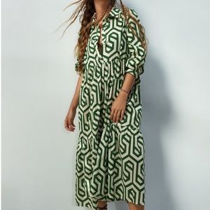 Zara The Karen Dress Green geometric print